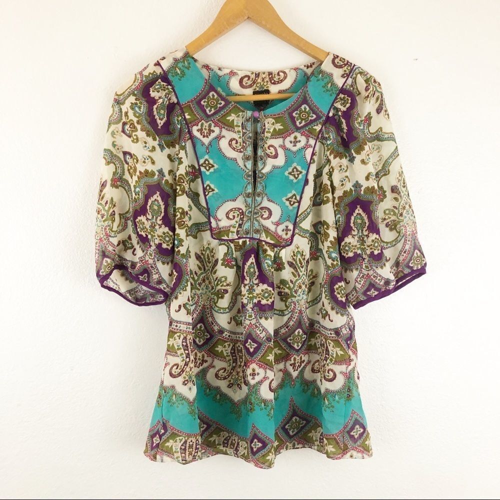 Nicole By Nicole Miller Printed Short Sleeve Blouse Size 8